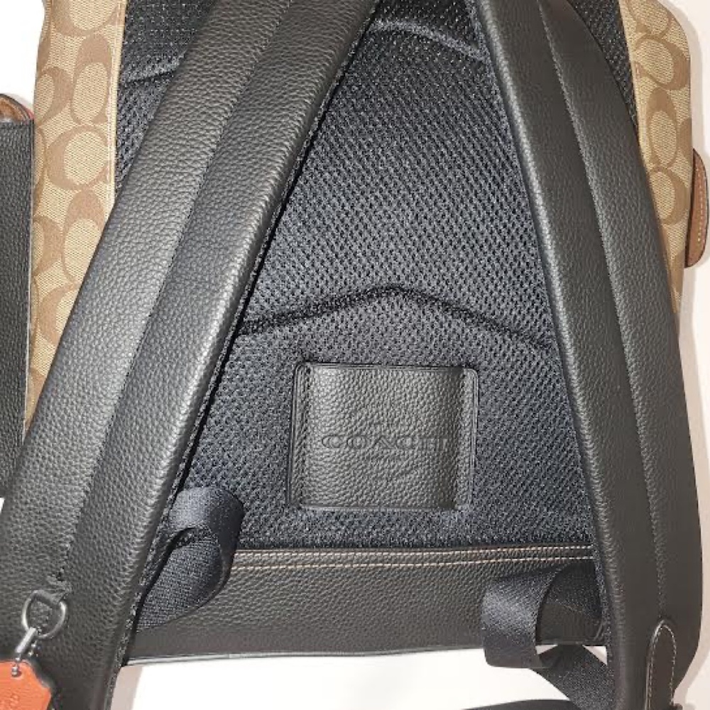 NWT COACH Signature Hudson Backpack in Colorblock Canvas Khaki/ Terracotta - Picture 5 of 14